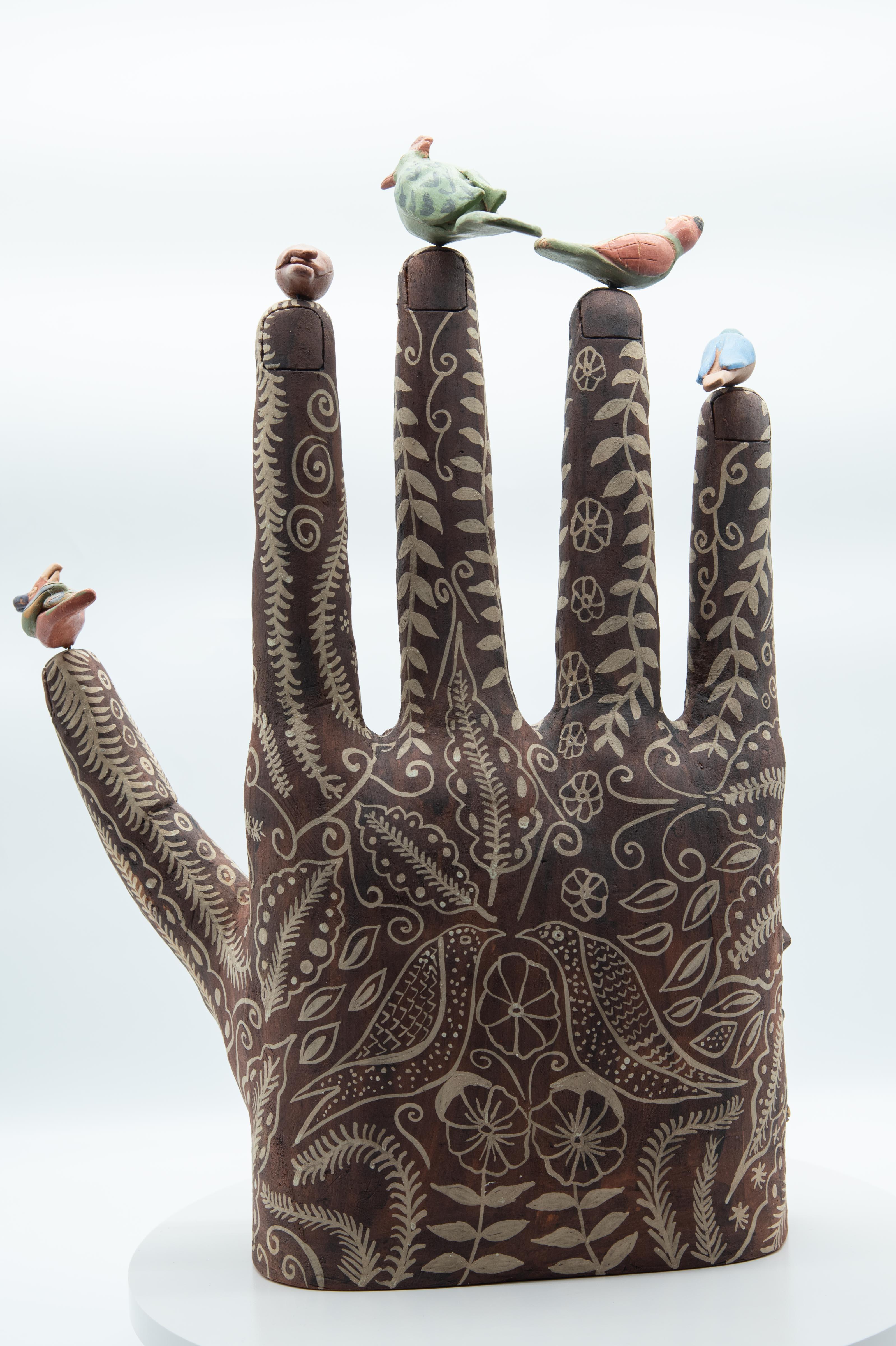 Mexikanische handgeformte oaxacafarbene Keramik-Skulptur aus brüniertem Ton, organisch, vorspanisch im Angebot 3