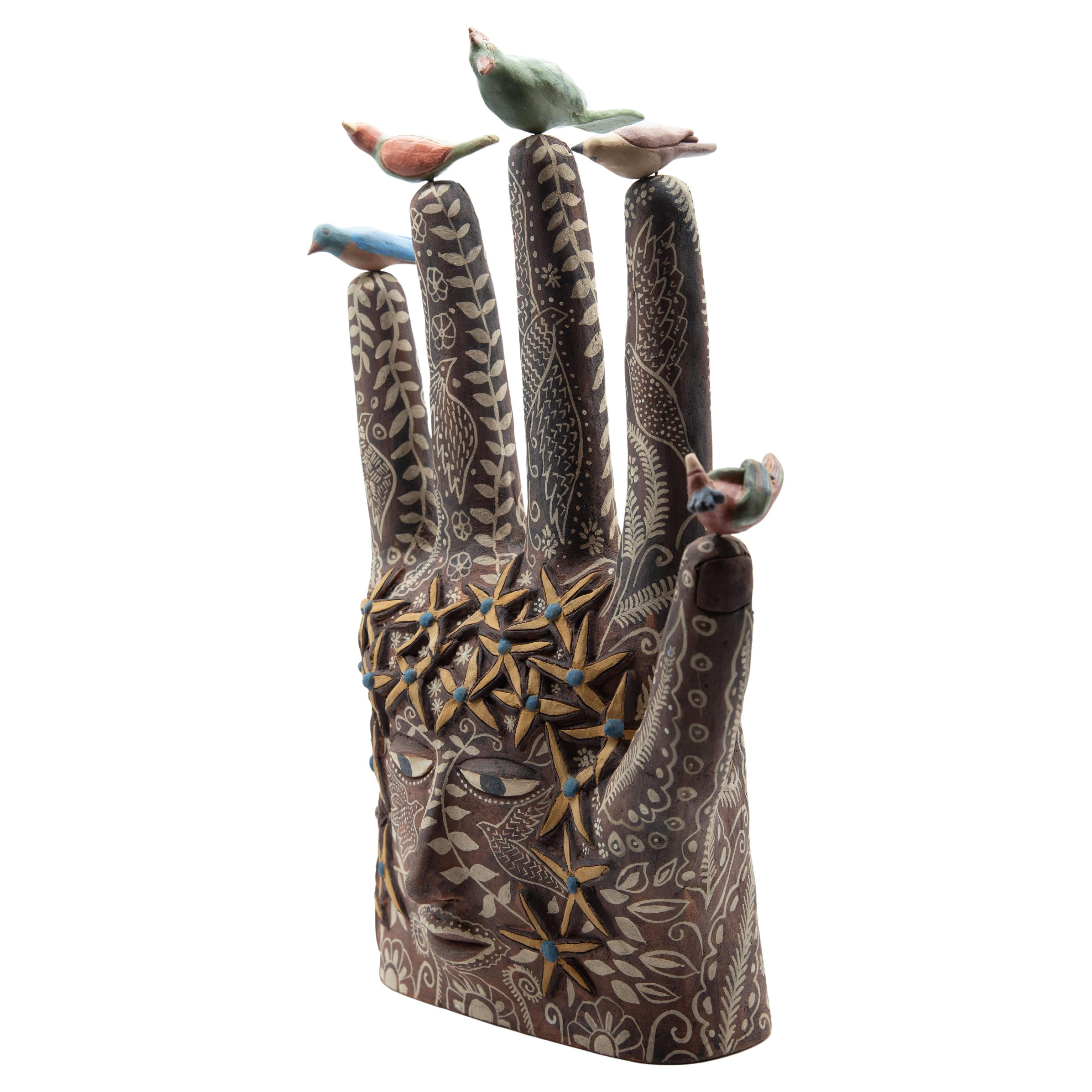 Mexikanische handgeformte oaxacafarbene Keramik-Skulptur aus brüniertem Ton, organisch, vorspanisch im Angebot