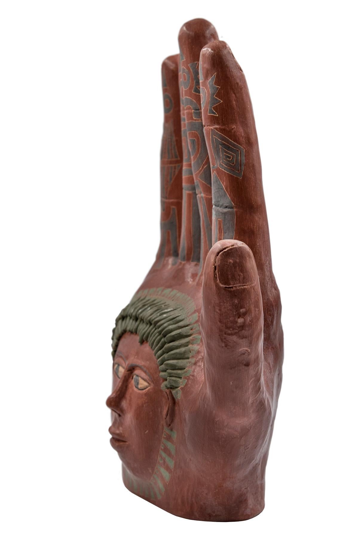 Mexican Burnished Clay Hand Oaxaca Sculpture Mixtec Ceramic with Red Face In New Condition For Sale In Queretaro, Queretaro