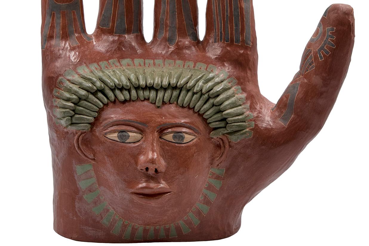 Mexican Burnished Clay Hand Oaxaca Sculpture Mixtec Ceramic with Red Face For Sale 1