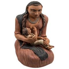 Mexican Burnished Clay Mother and Child Oaxacan Sculpture Mixtec Ceramic