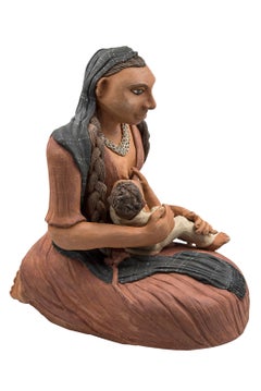 Mexican Burnished Clay Mother and Child Oaxacan Sculpture Mixtec Ceramic
