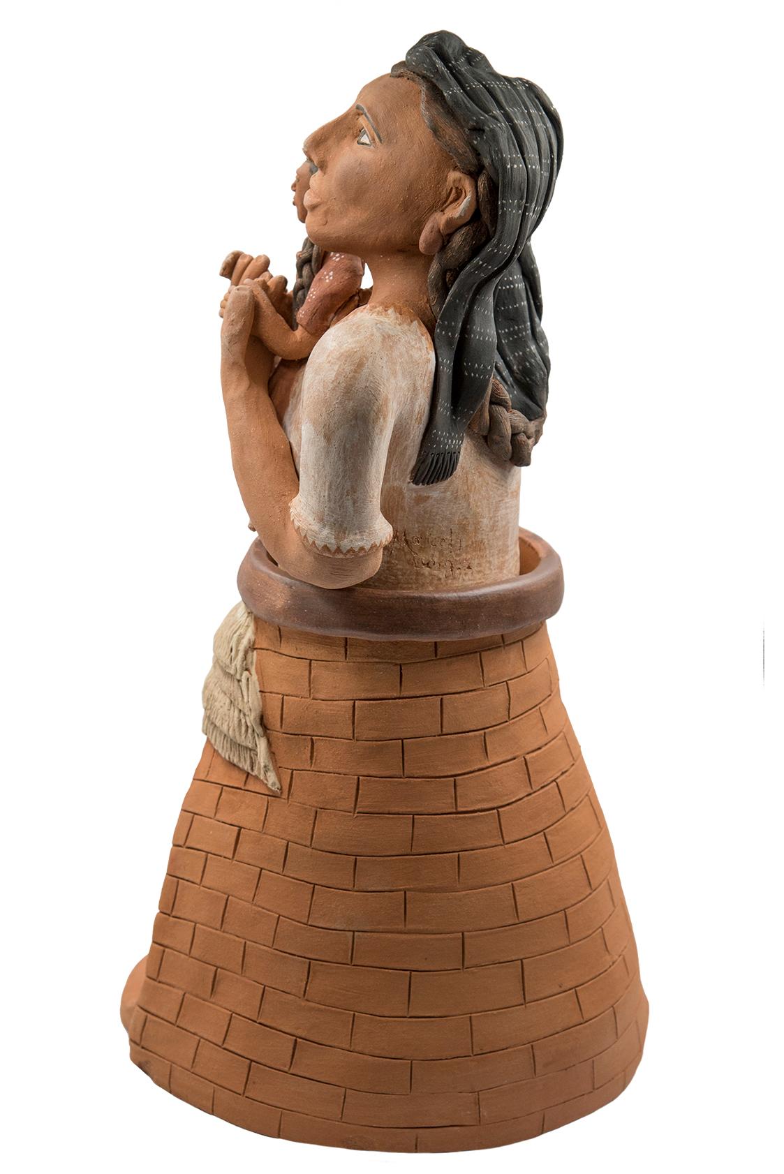 Mexikanische mexikanische brünierte Ton Frau mit Kind Oaxacan-Skulptur Mixtec Keramik im Zustand „Neu“ im Angebot in Queretaro, Queretaro