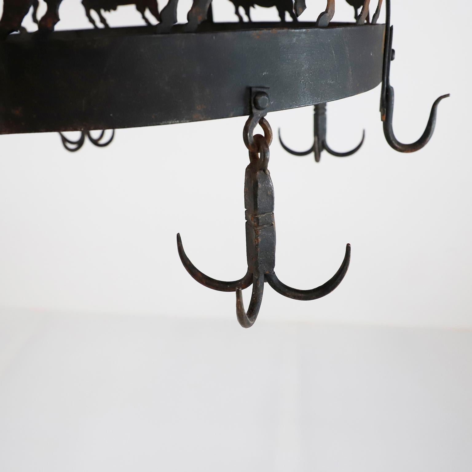 Circa 1940, we offer this rare Mexican Butcher's rack made in iron.