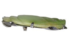 Mexican Carved Jade Sterling Silver Mask Pendant Brooch