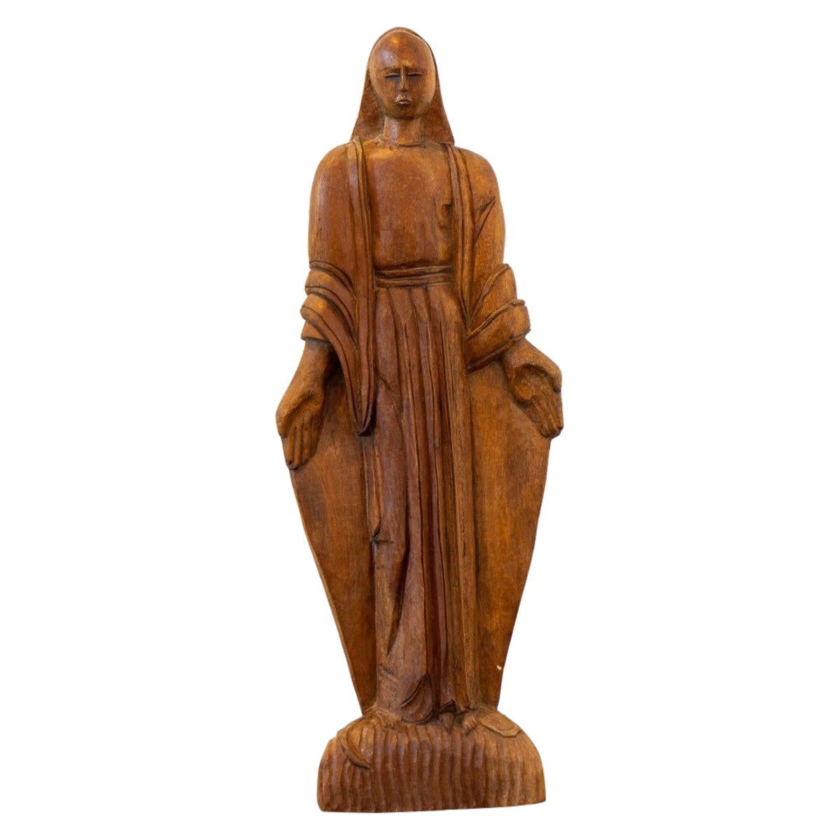 Mexican Carved Wooden Figure of an Evangelical Woman, 1920s