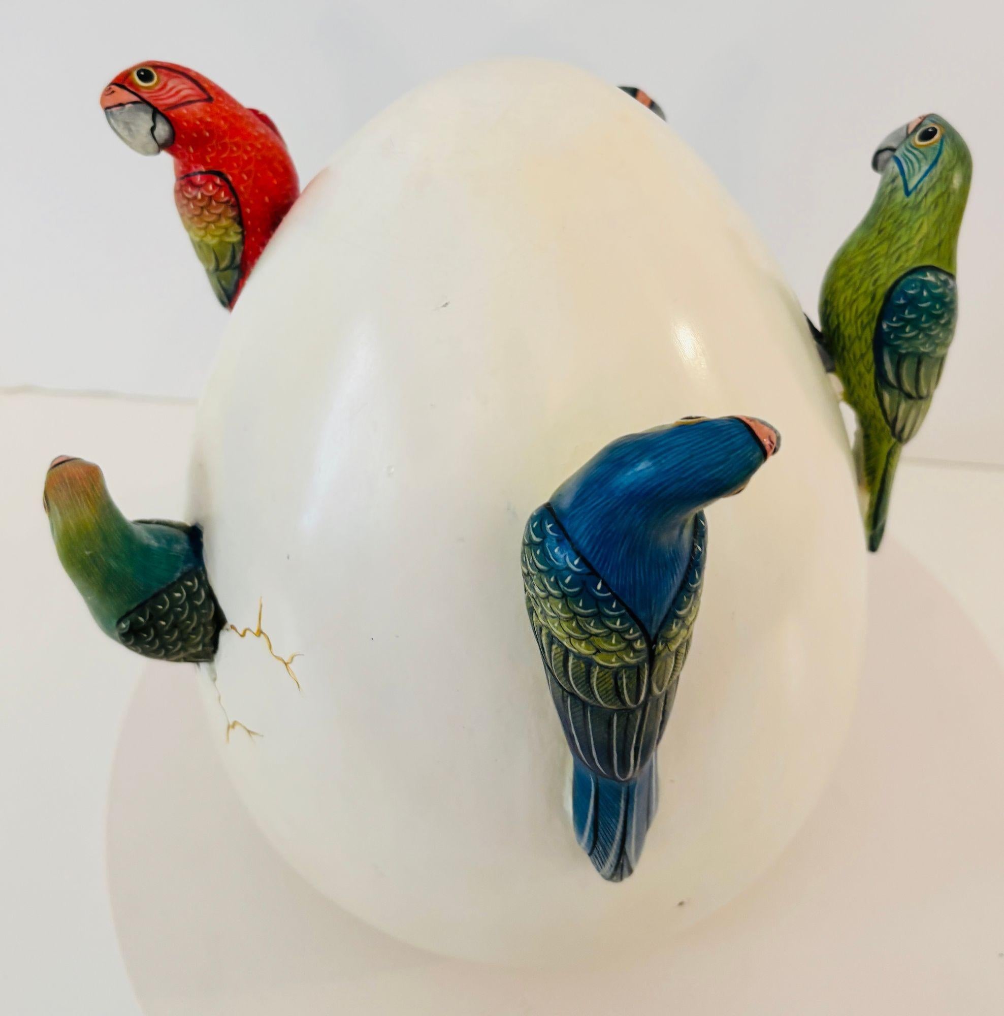 Arte ceramica messicana di parrocchetti in cova d'uovo in stile Bustamante 1980 in vendita 3