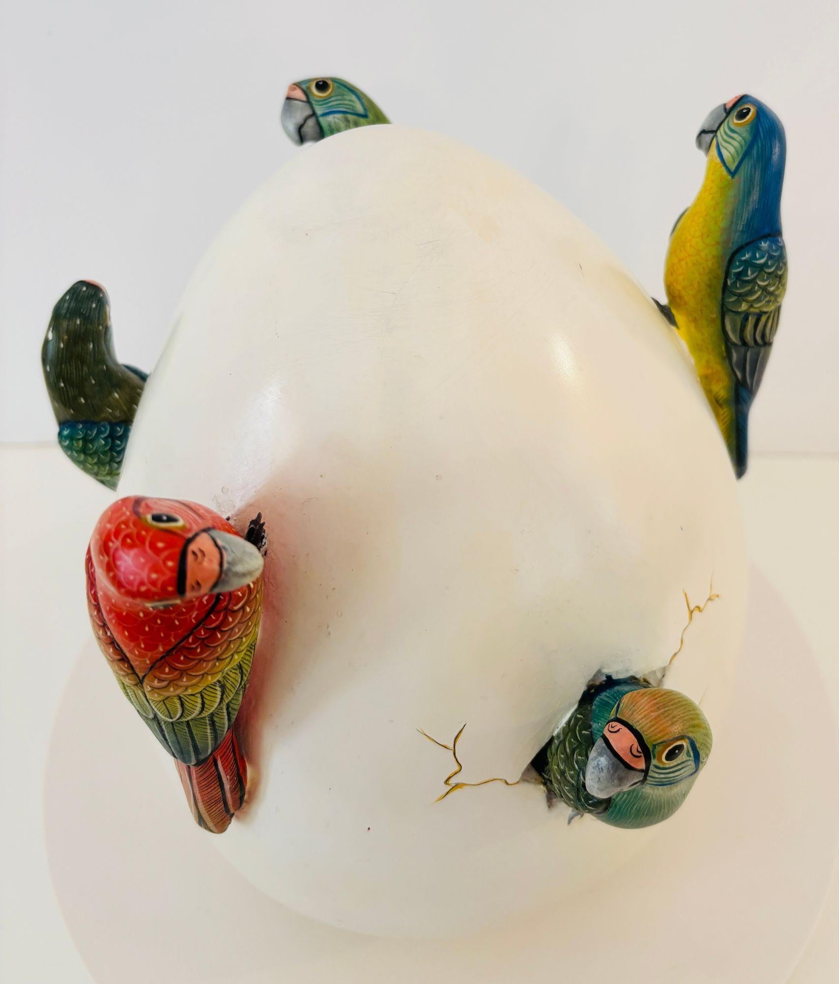 Arte ceramica messicana di parrocchetti in cova d'uovo in stile Bustamante 1980 in vendita 6