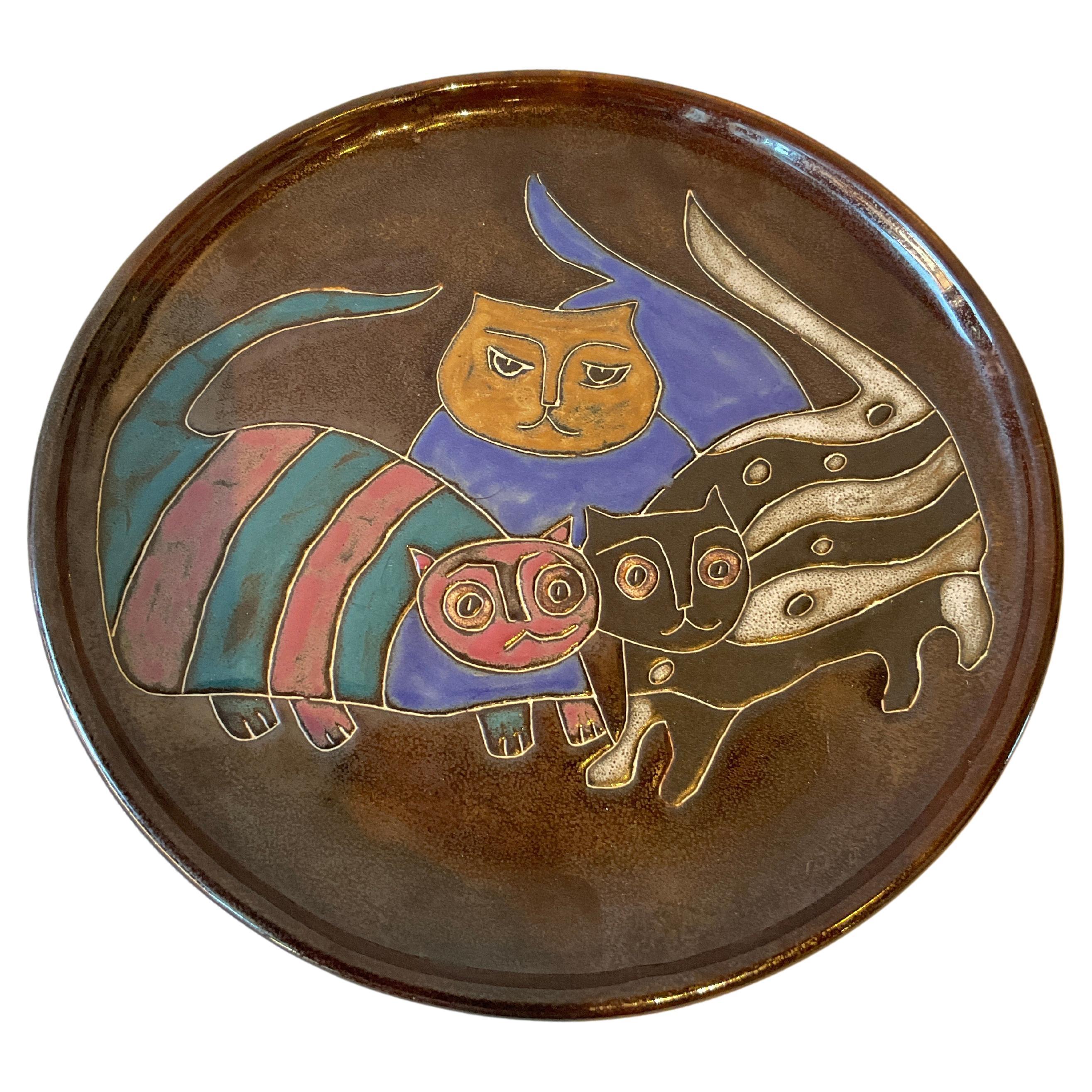 Mexican Ceramic Cat Plate By Mara For Sale