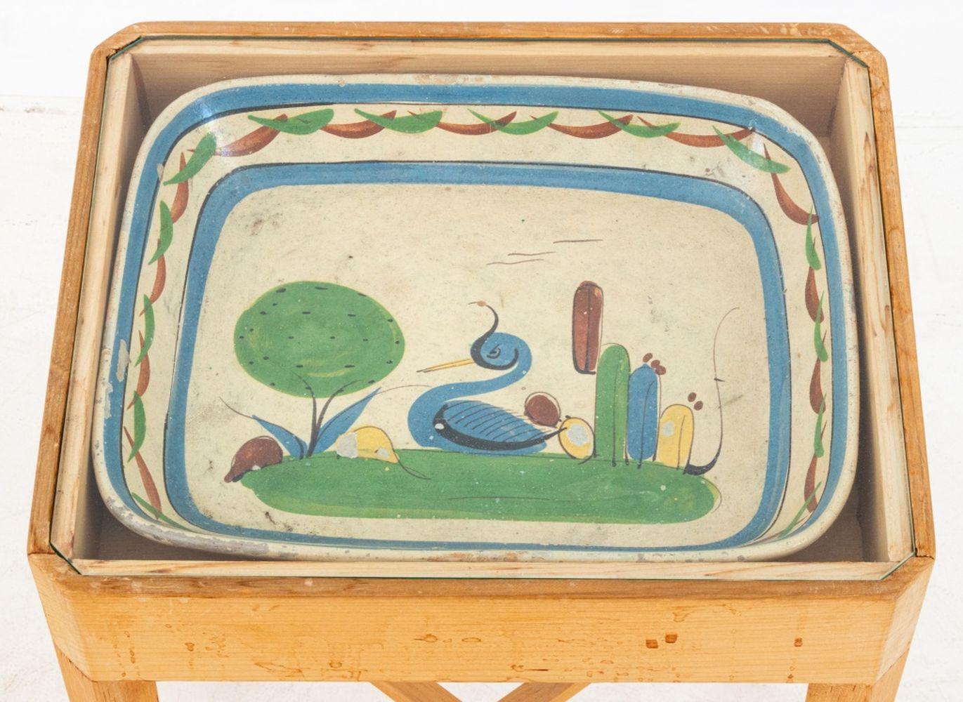 Modern Mexican Ceramic Dish Inset Side Tables, Pair For Sale