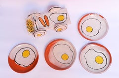 Mexican Ceramic Egg Plates with Salt and Pepper Tray Majolica Technique