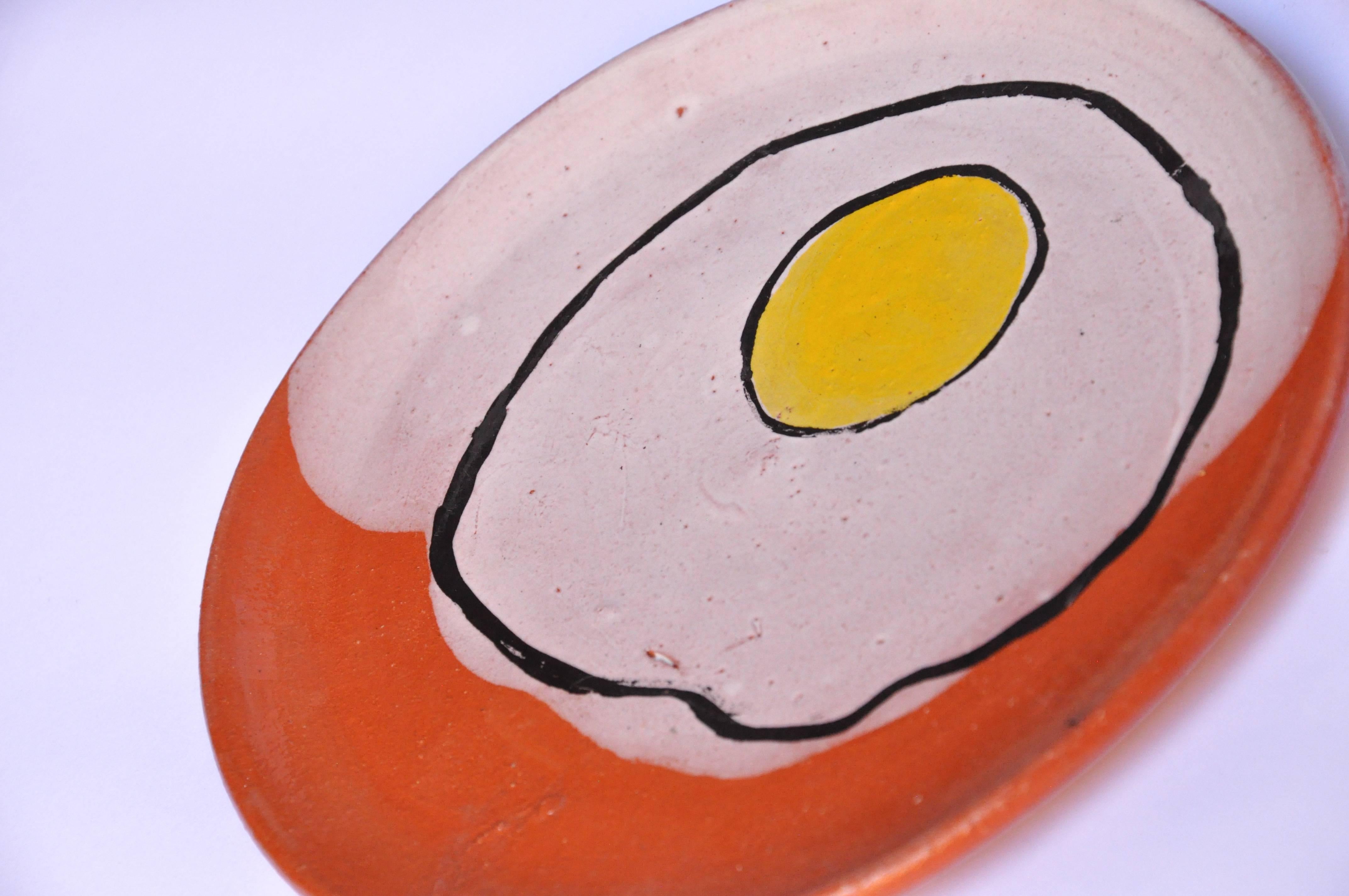 Modern Mexican Ceramic Egg Plates with Salt and Pepper Tray Majolica Technique