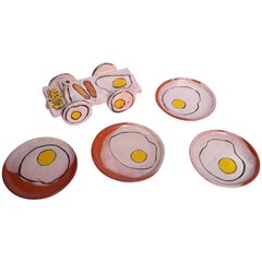 Mexican Ceramic Egg Plates with Salt and Pepper Tray Majolica Technique