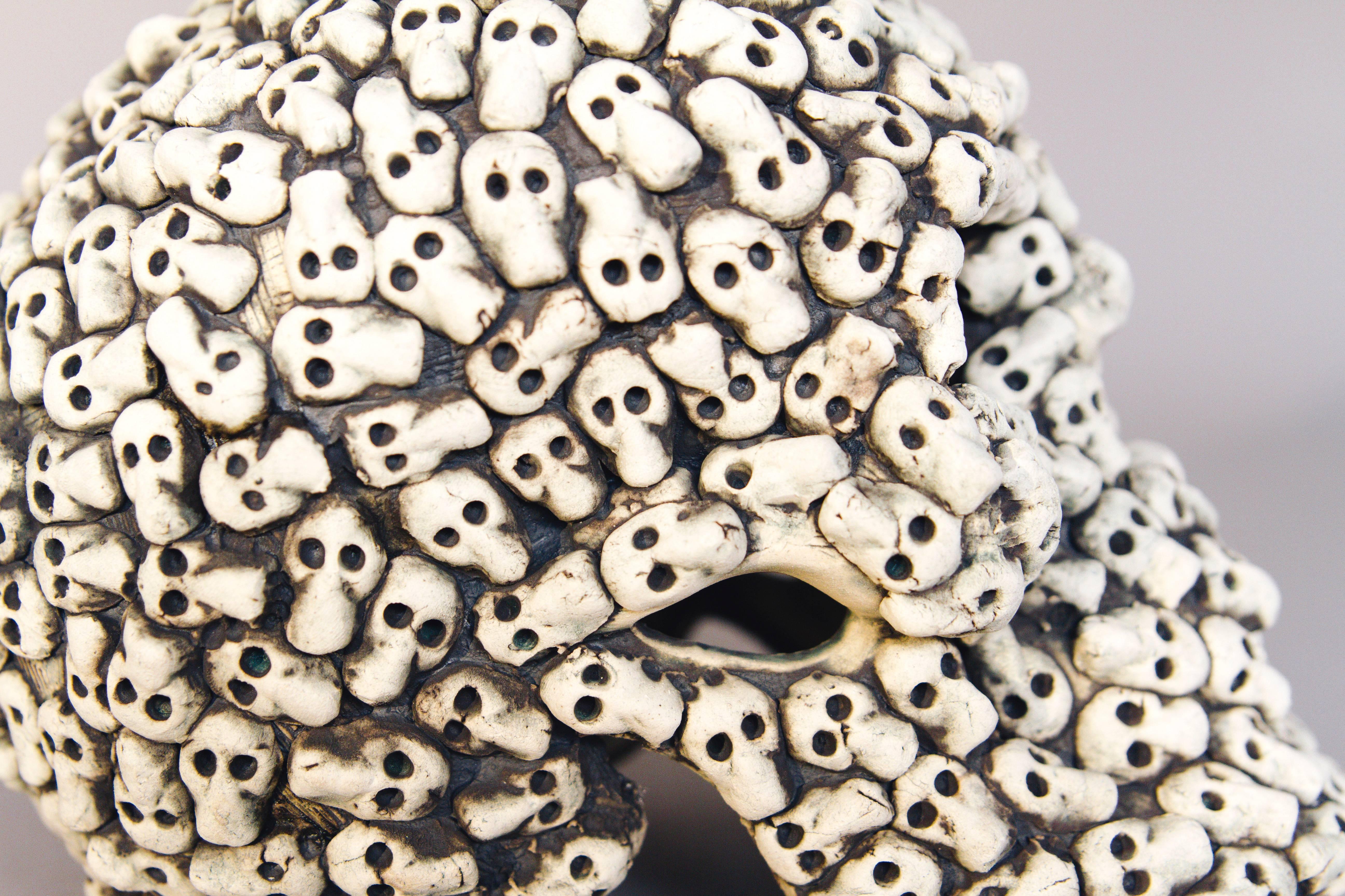 Organic Modern Mexican Ceramic Skull Sculpture Handcrafted Folk Art Day of the Dead
