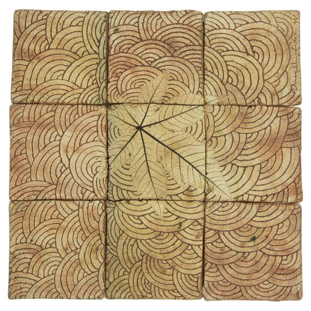 Mexican Ceramic Wall Hanging Decoration Organic Modern Leaf Sgraffito ...