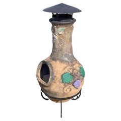 Chiminea mexicaine Cheminée d'extérieur en terre cuite avec Stand en fer