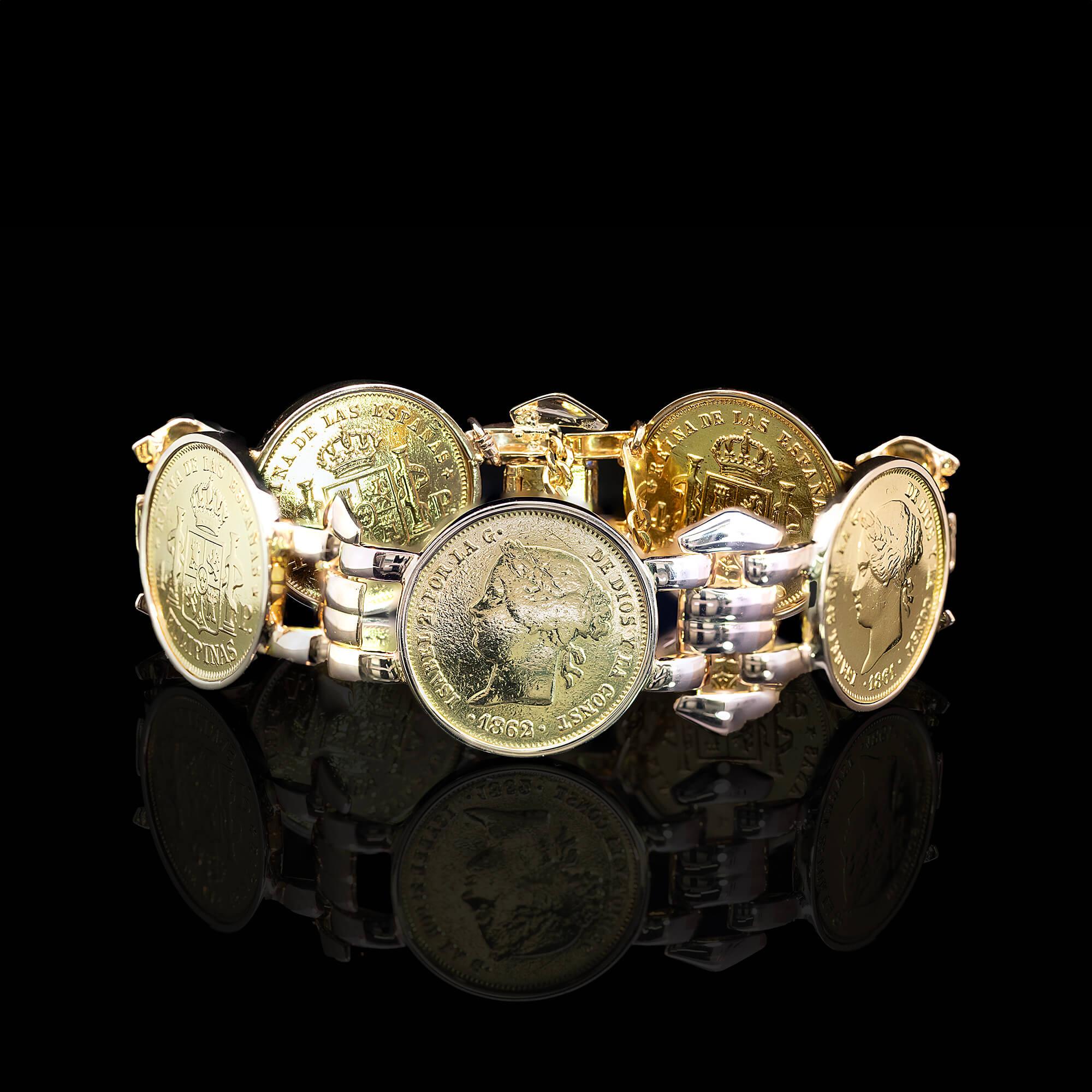 Modern Mexican Coin 1868 Isabell II Pesos Bracelet