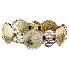 Vintage Mexican Coin 1868 Isabell II Pesos Bracelet