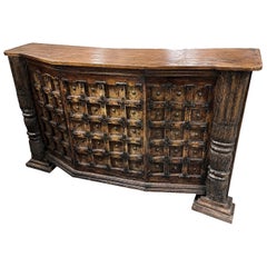 Mexican Colonial Style Rustic Bar with Iron Strapwork & Carved Columns