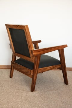 Mexican Conacaste Modern Rustic Solid Wood Chair with Fine Leather Seats