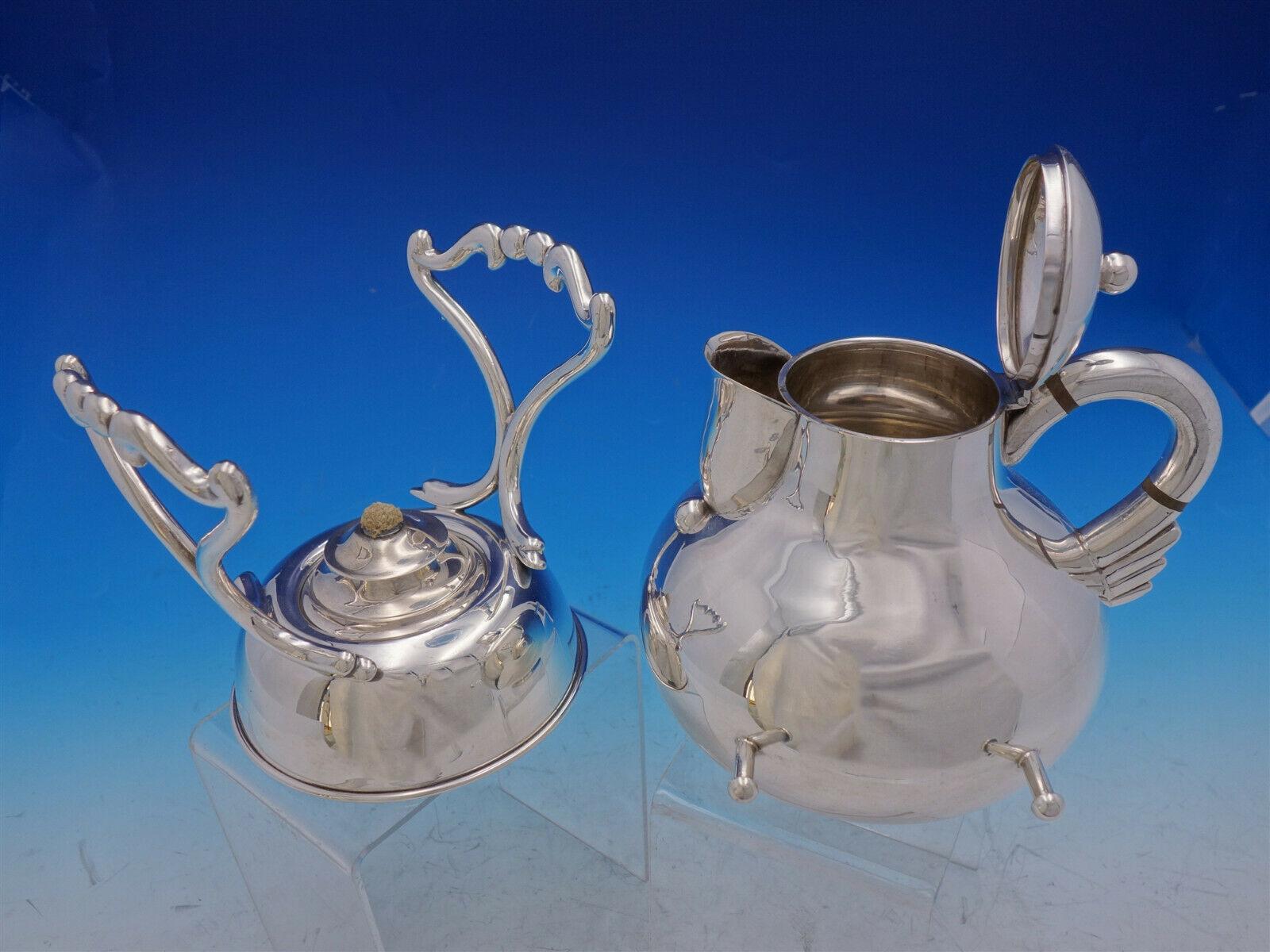 Mexican Conquistador for Spratling Sterling Silver Tea Set with Kettle For Sale 3