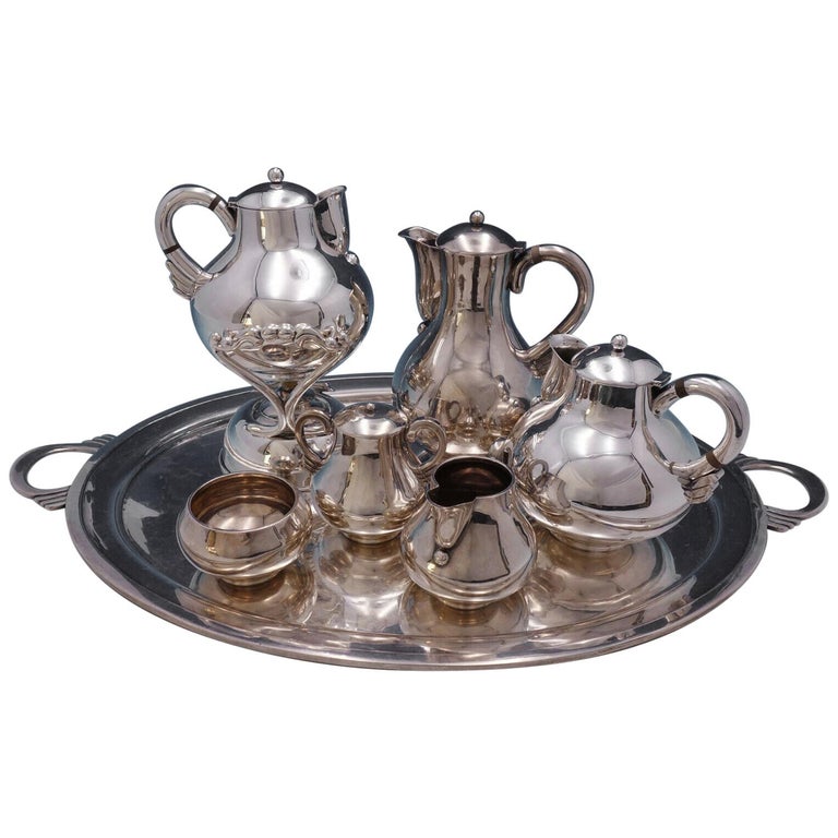 Mexican Conquistador for Spratling Sterling Silver Tea Set with Kettle For Sale