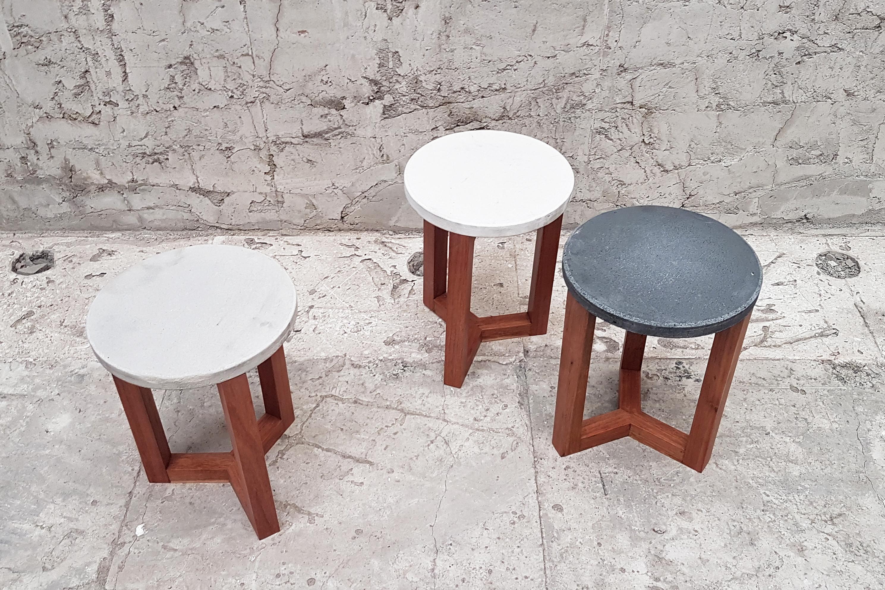 Modern Mexican Contemporary Design Wood and Concrete Stool For Sale