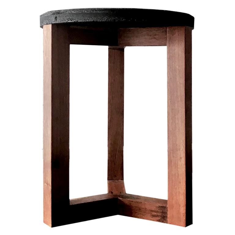 Mexican Contemporary Design Wood and Concrete Stool For Sale