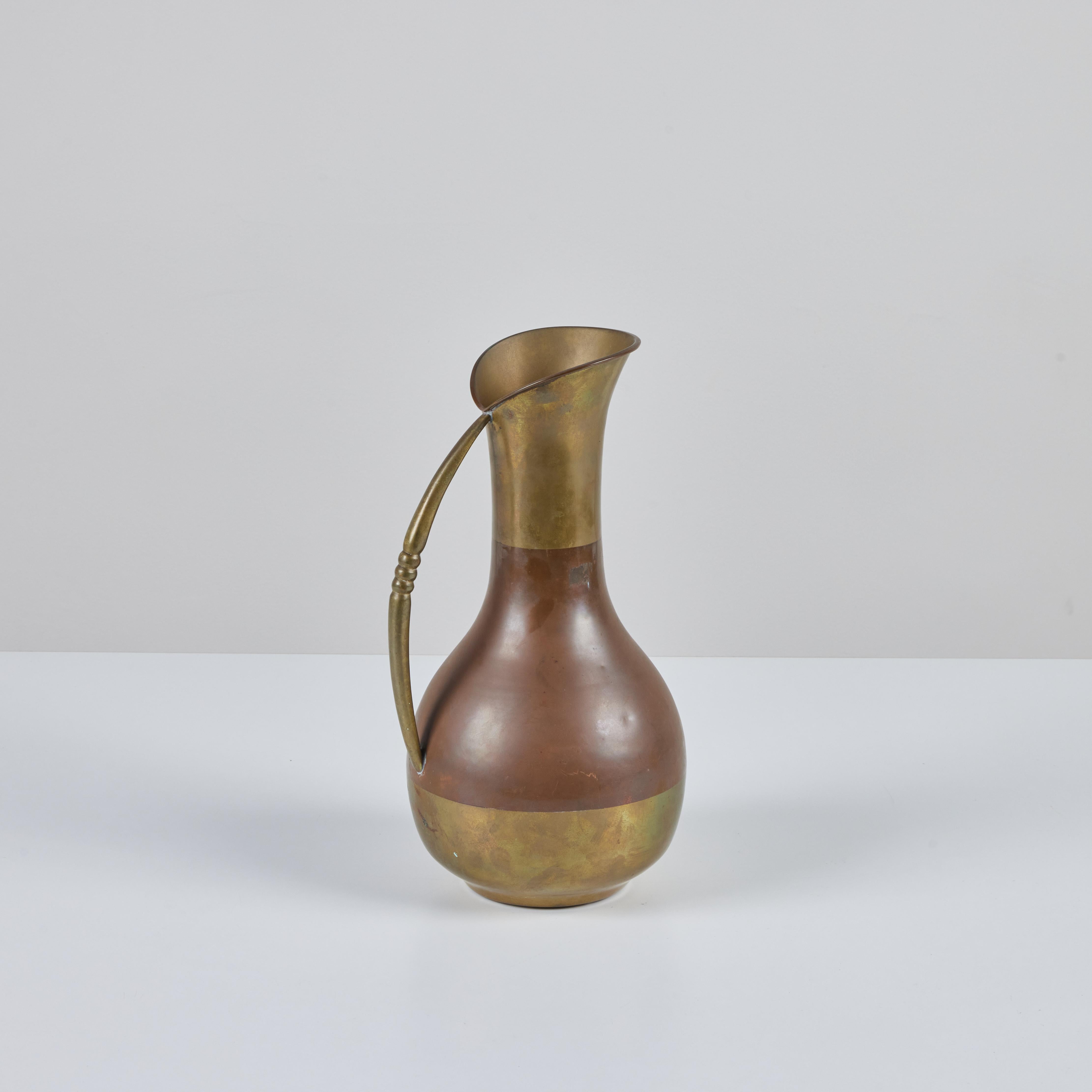 Mexican Copper and Brass Pitcher In Good Condition For Sale In Los Angeles, CA