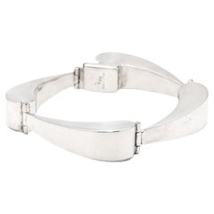 Retro Mexican Curved Link Bracelet, Sterling Silver, Heavy Silver Bracelet