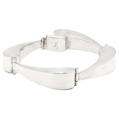 Bracciale messicano a maglie curve, argento sterling, bracciale in argento pesante