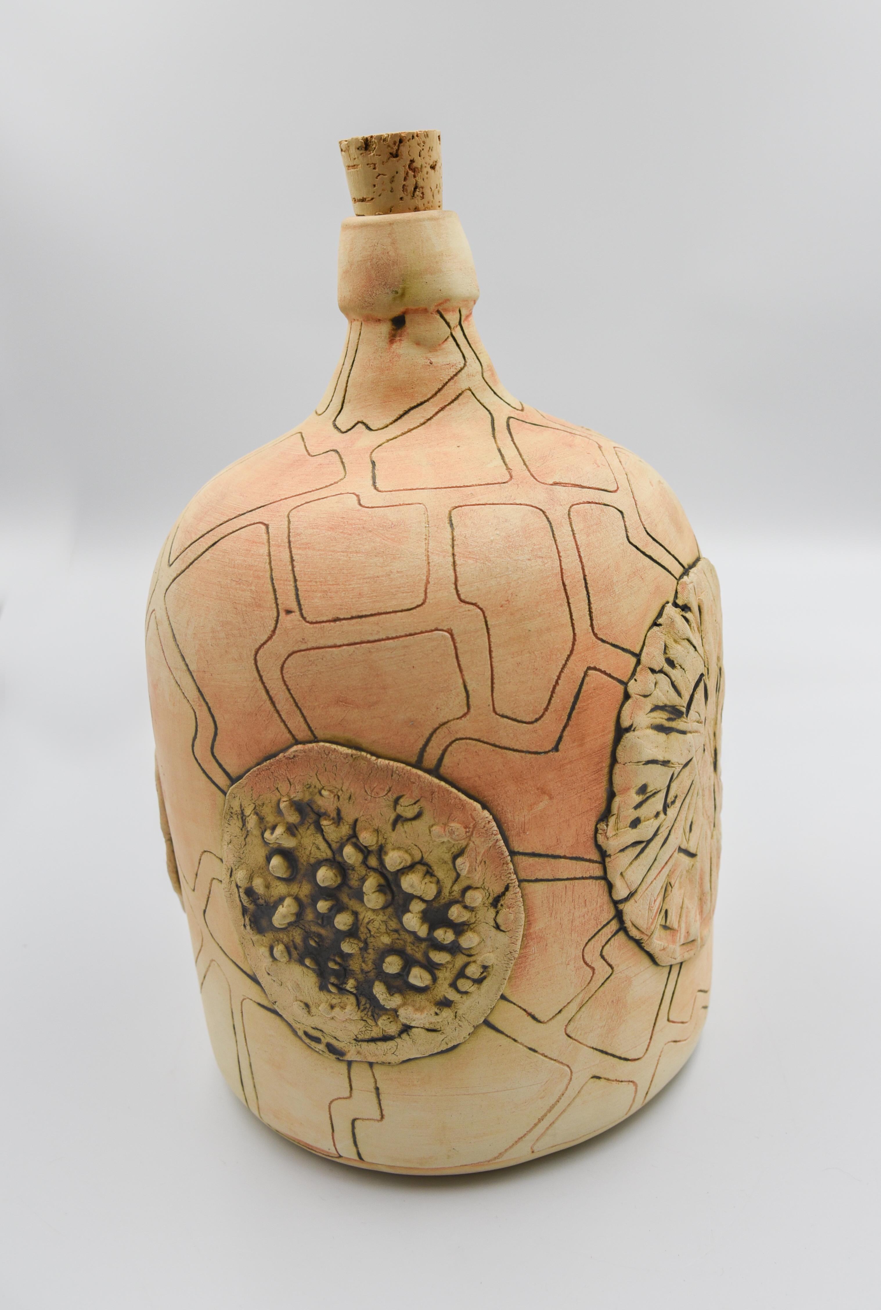 Mexikanische mexikanische Demijohn Rustikale Ton-Metallic-Gefäßflasche Keramik Oaxaca Volkskunst (Handgefertigt) im Angebot