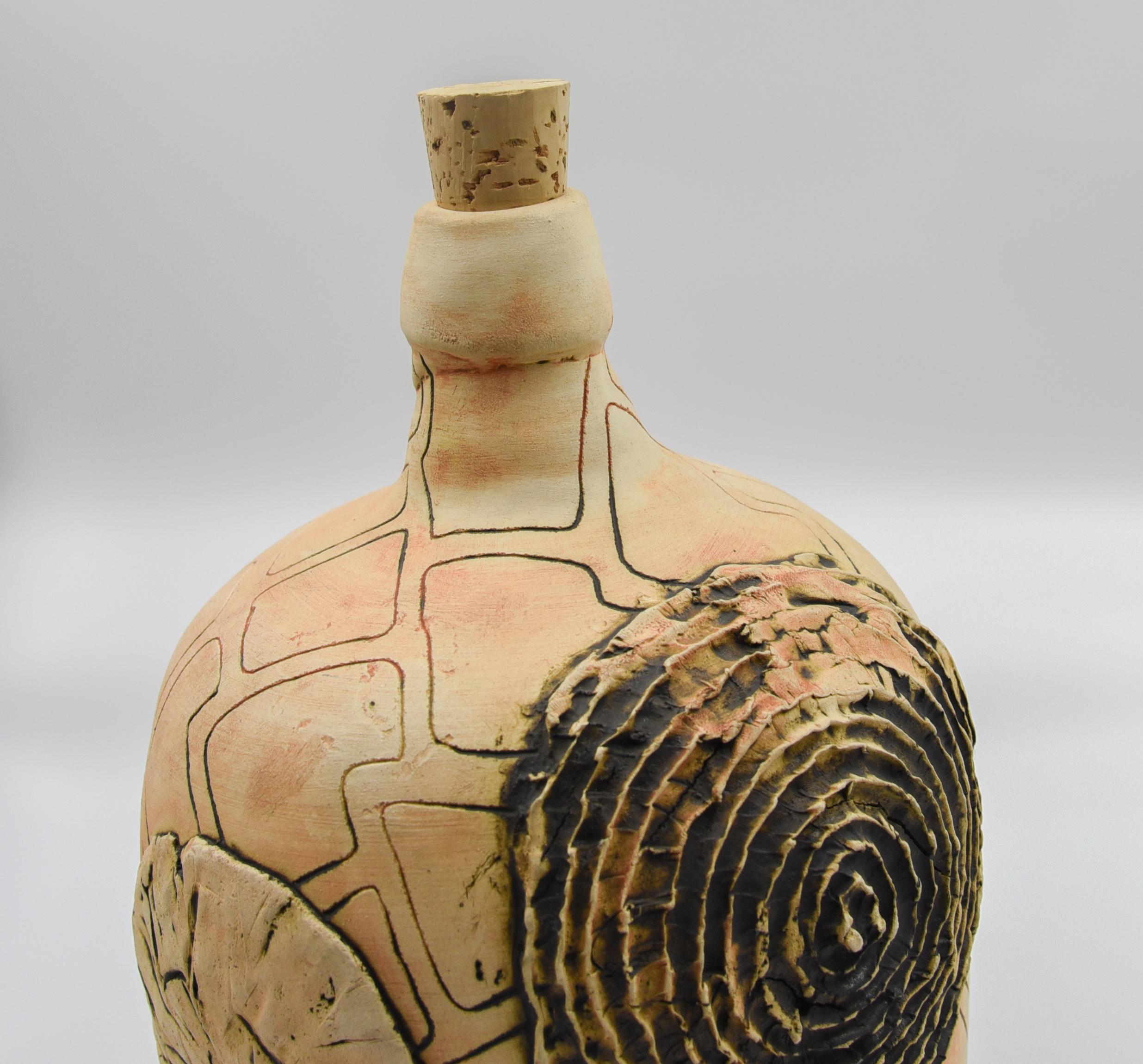 Fatto a mano Demijohn messicano Rustico di argilla Mezcal Vessel Bottle Pottery Oaxaca Folk Art in vendita