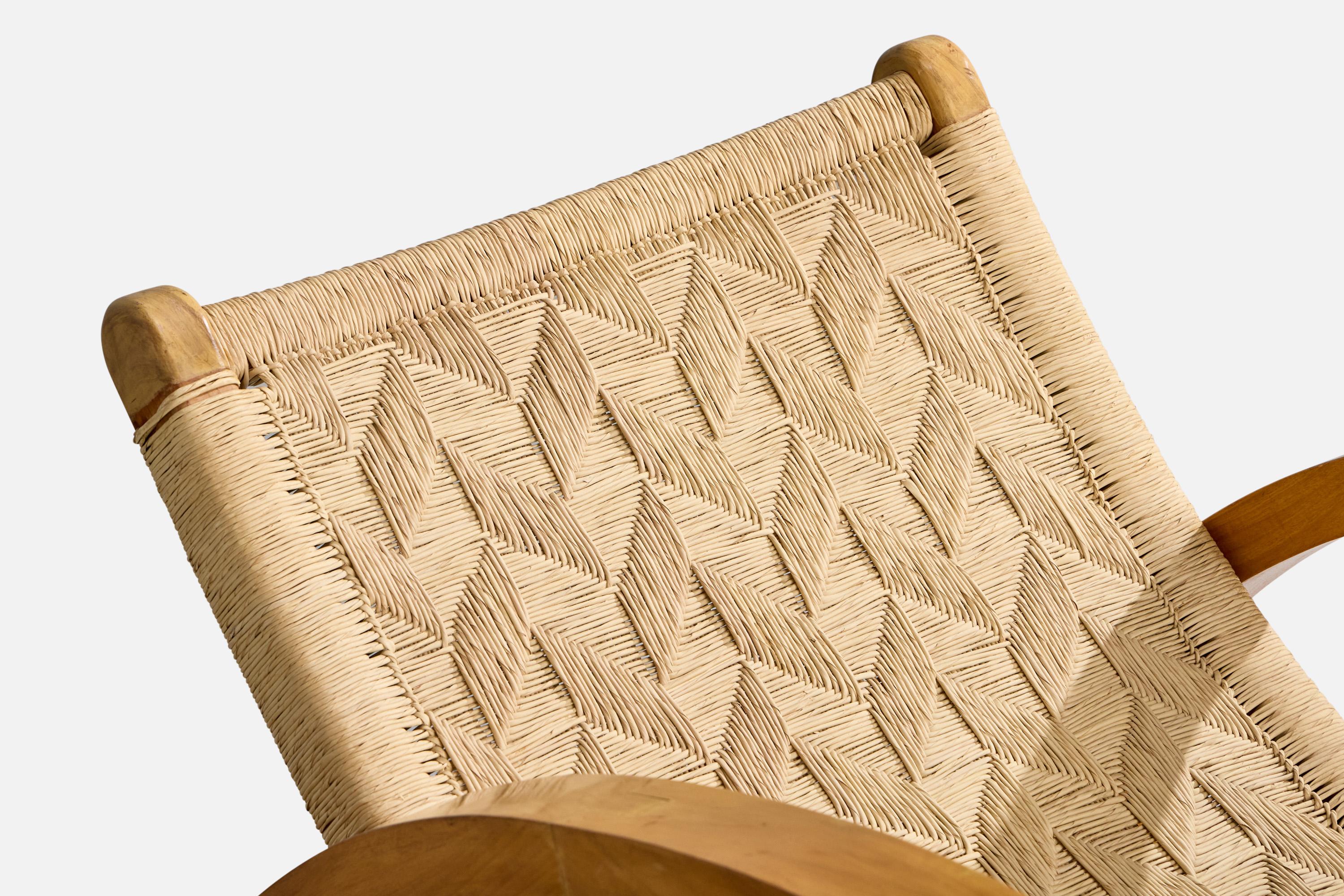 Diseñador Mexicano, Silla mecedora, Madera, Rush, México, años 50. en venta 5