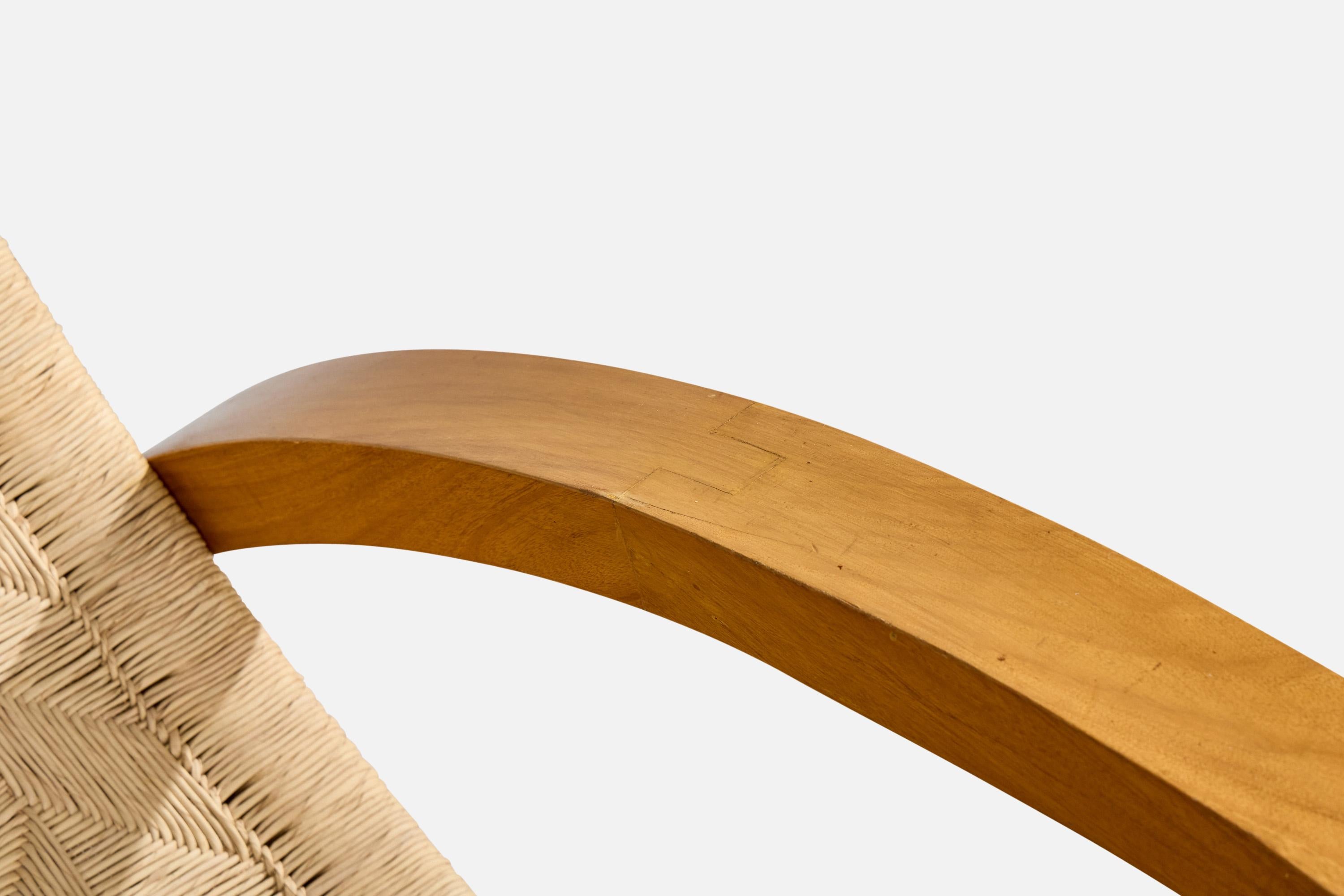 Diseñador Mexicano, Silla mecedora, Madera, Rush, México, años 50. en venta 6