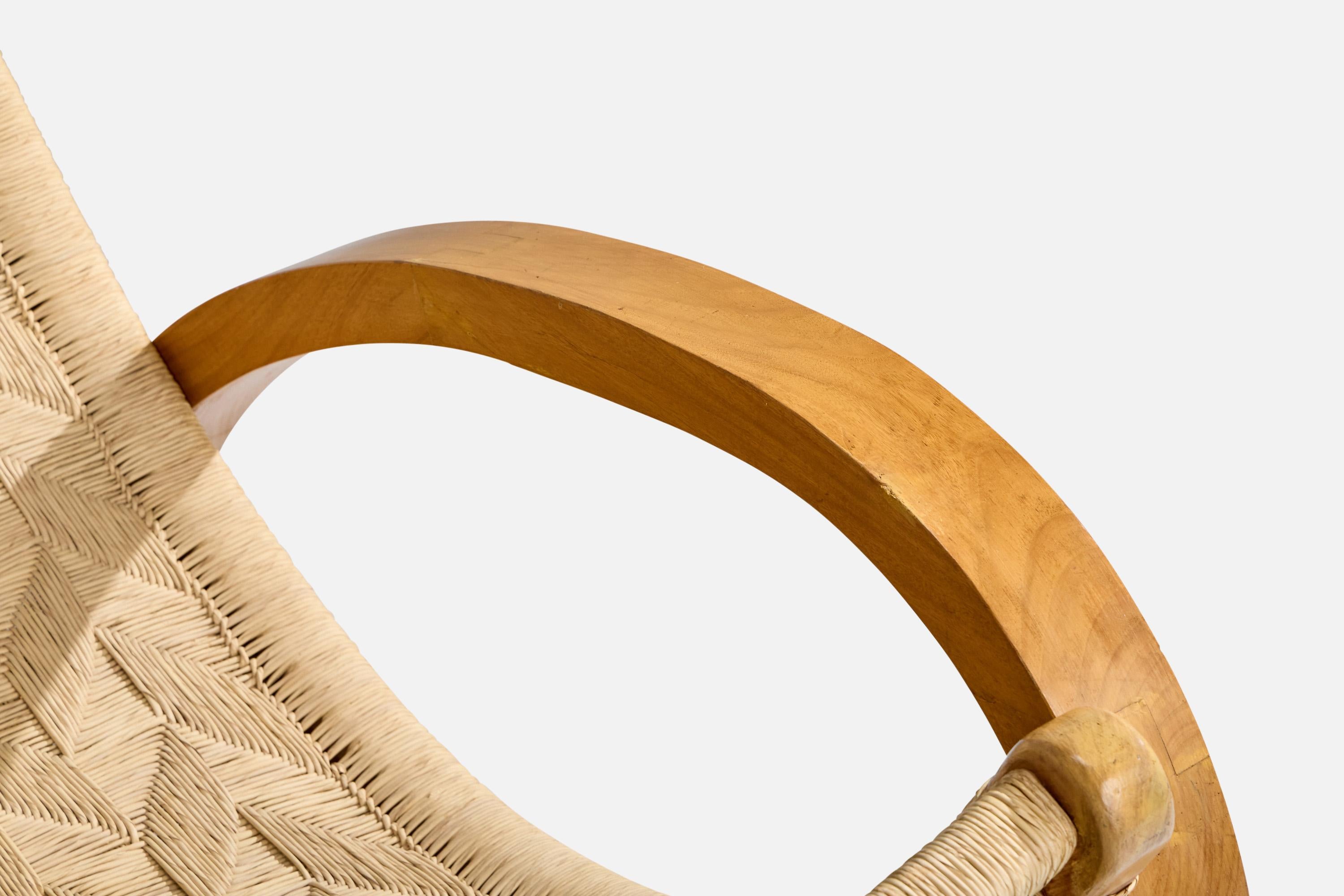 Diseñador Mexicano, Silla mecedora, Madera, Rush, México, años 50. en venta 7
