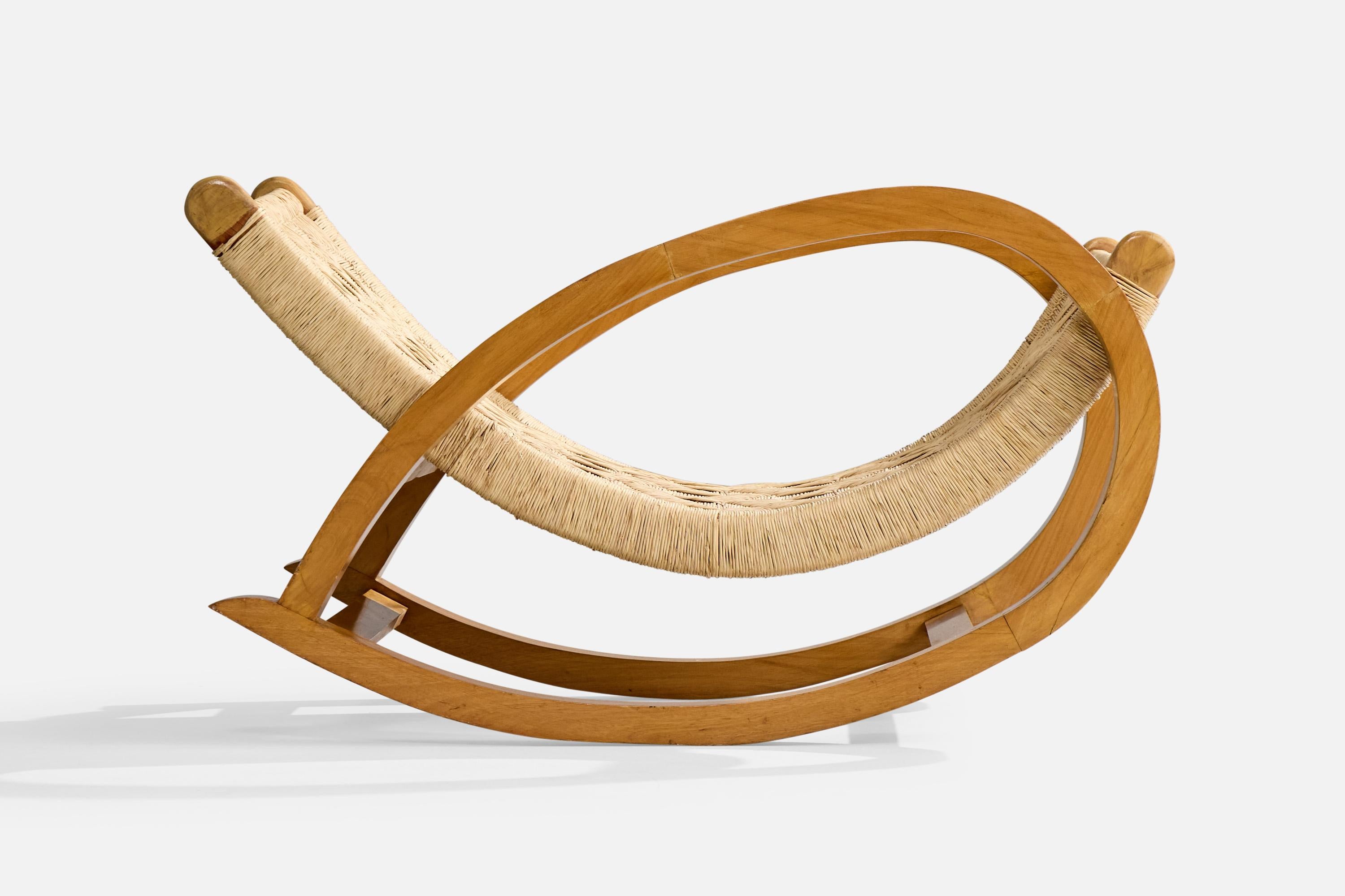 Diseñador Mexicano, Silla mecedora, Madera, Rush, México, años 50. en venta 1