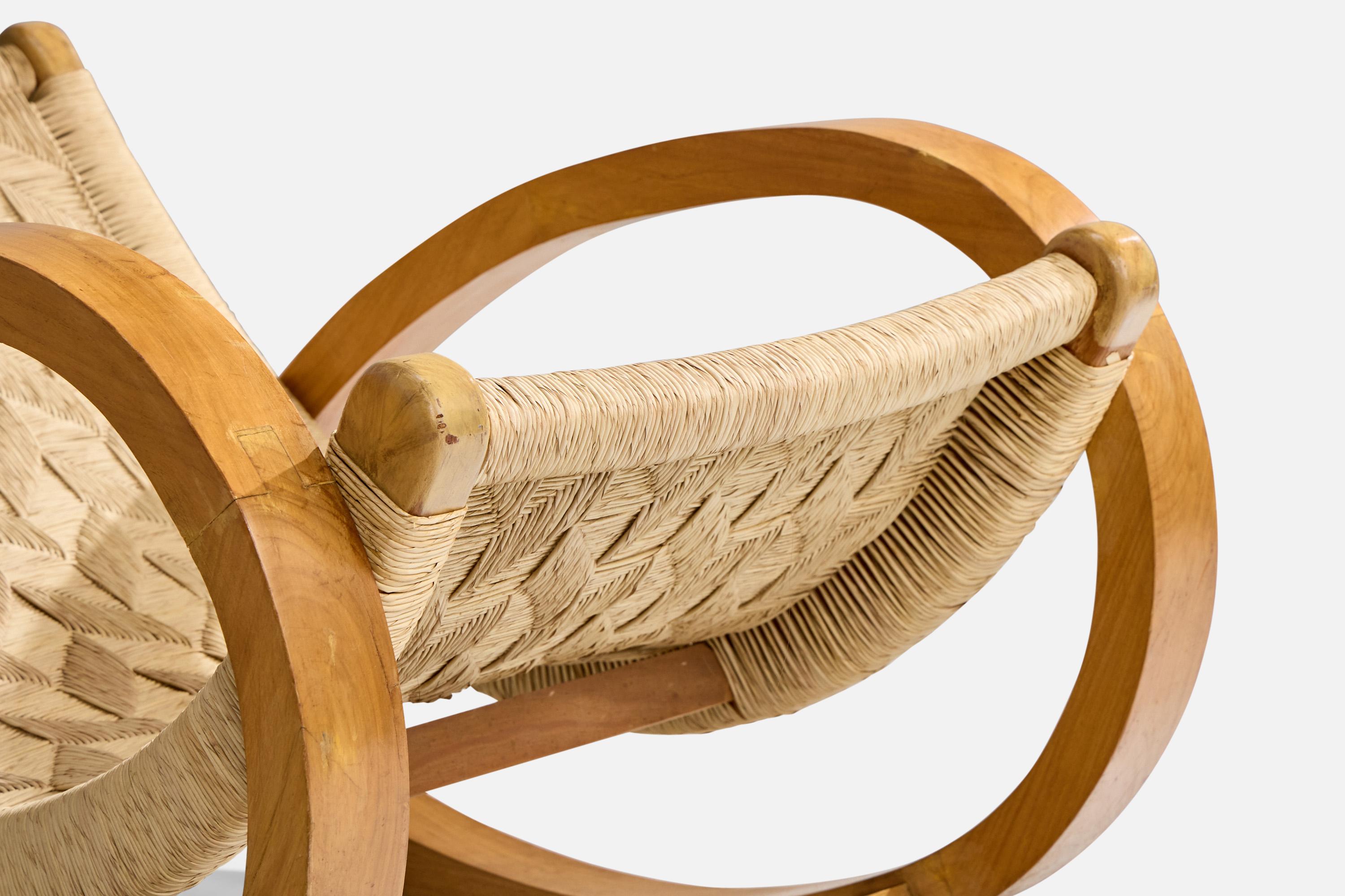 Diseñador Mexicano, Silla mecedora, Madera, Rush, México, años 50. en venta 3