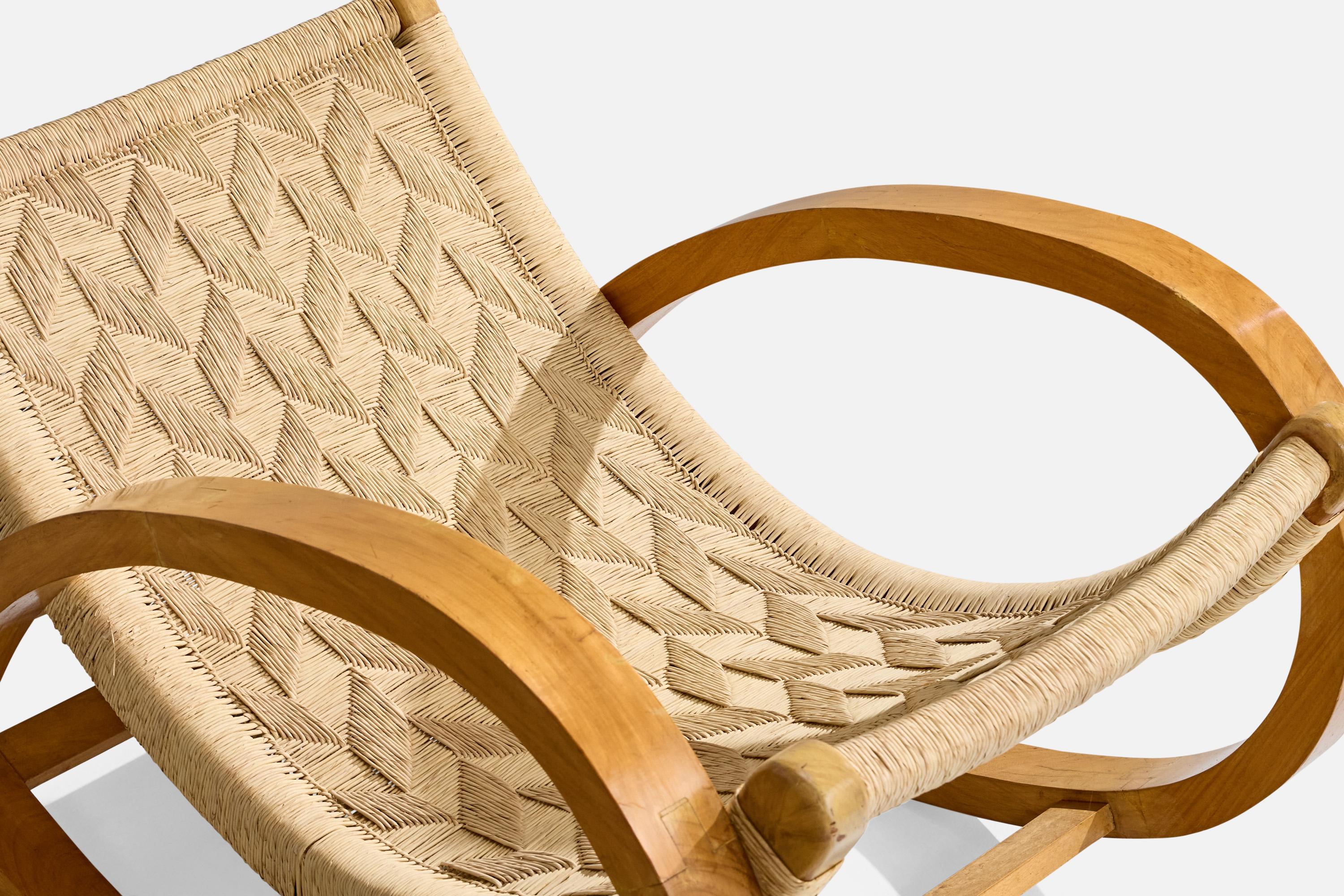 Diseñador Mexicano, Silla mecedora, Madera, Rush, México, años 50. en venta 4