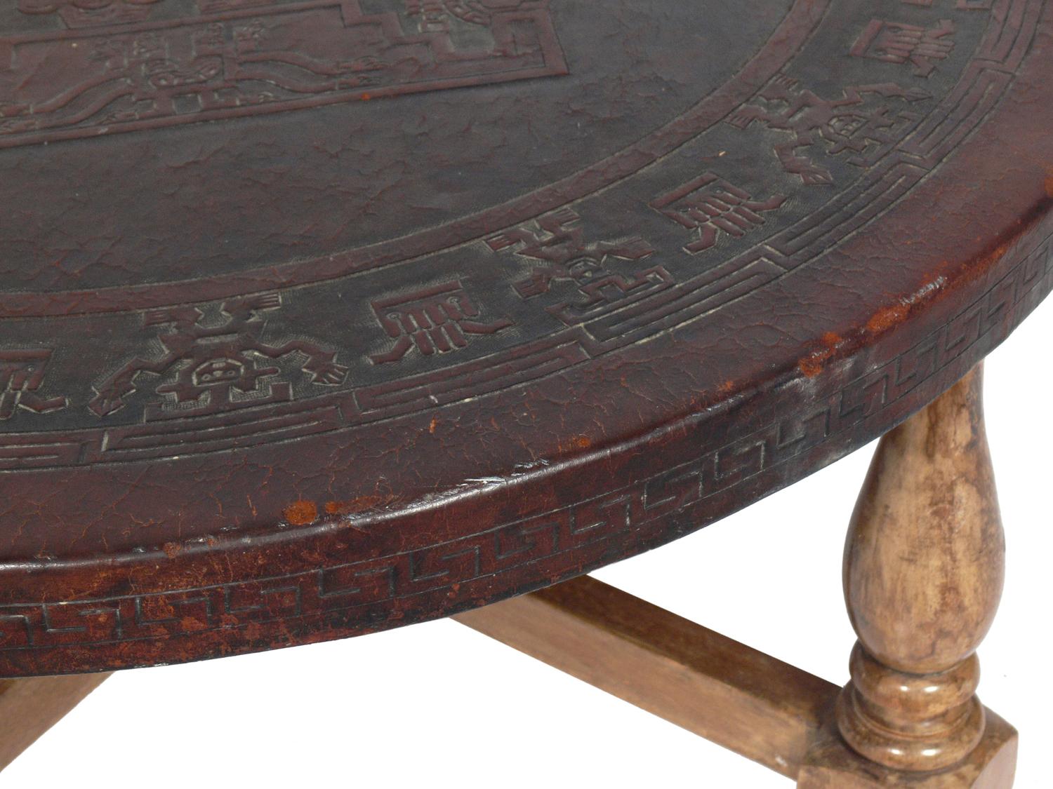 Mid-Century Modern Mexican Embossed Leather Coffee Table For Sale