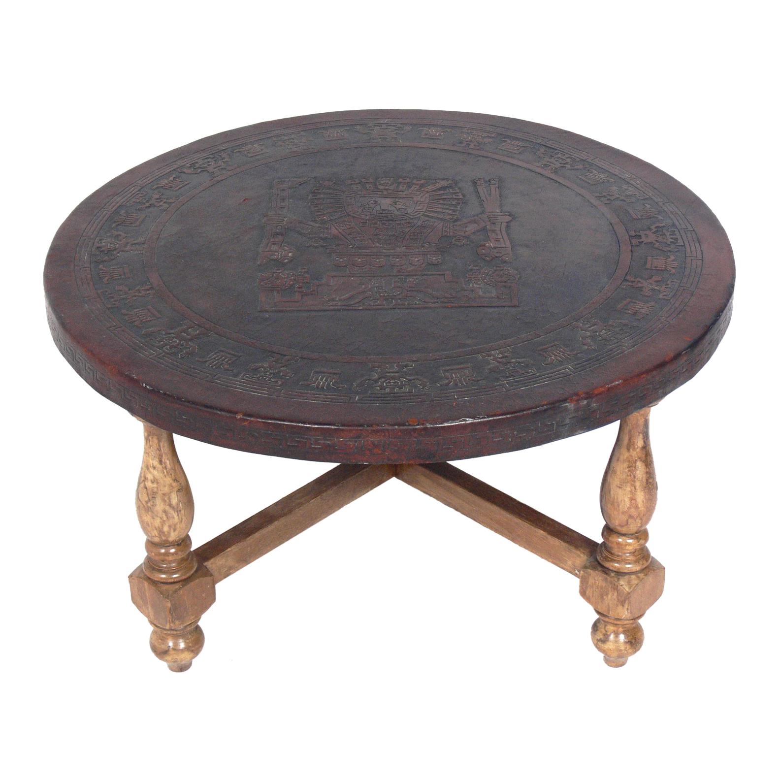 Mexican Embossed Leather Coffee Table For Sale