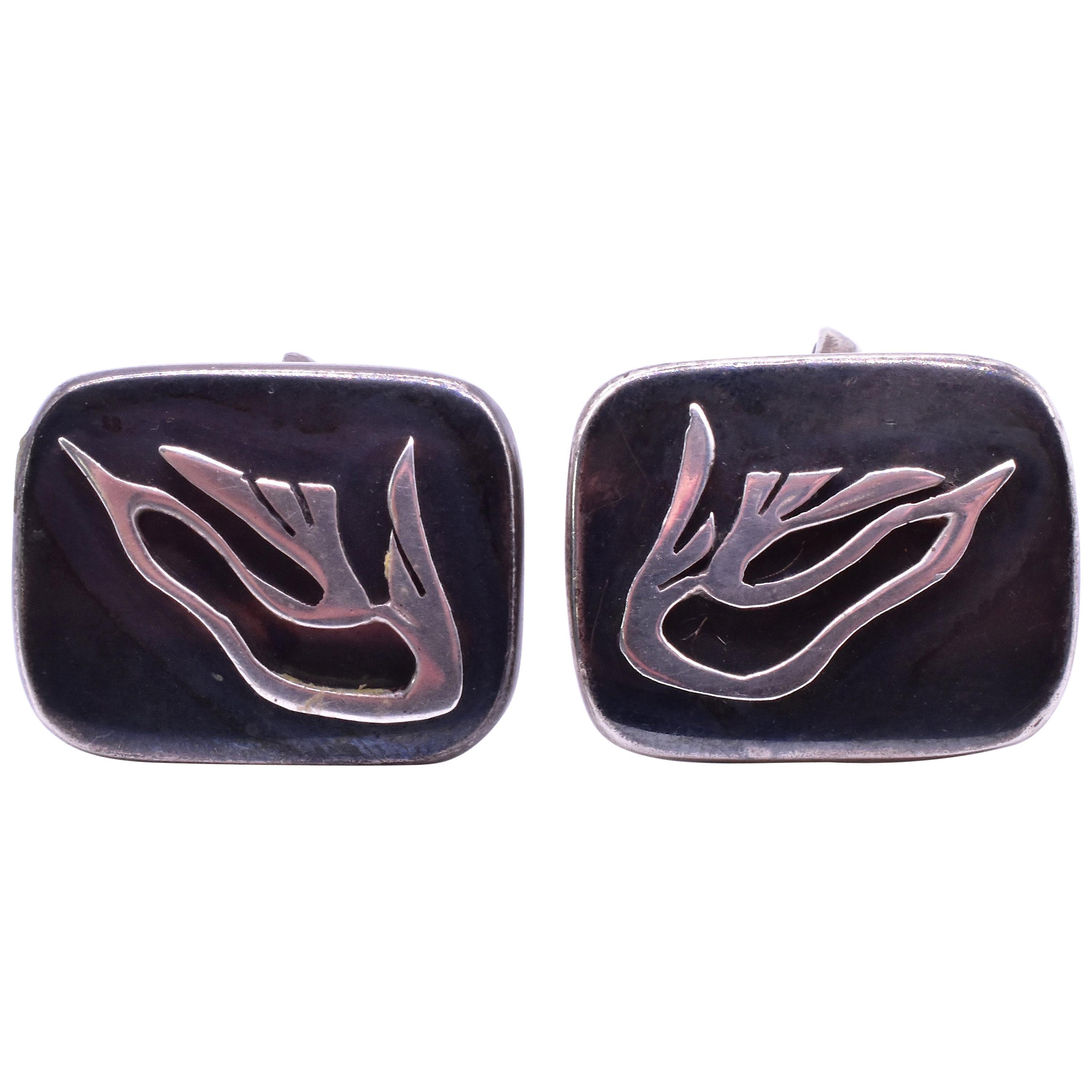 Mexican Enrique Ledesma Sterling Dove Cufflinks, circa 1950