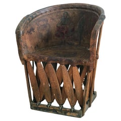 Silla Mexicana de Arte Popular Equipale con Escena Pintada a Mano Años 30