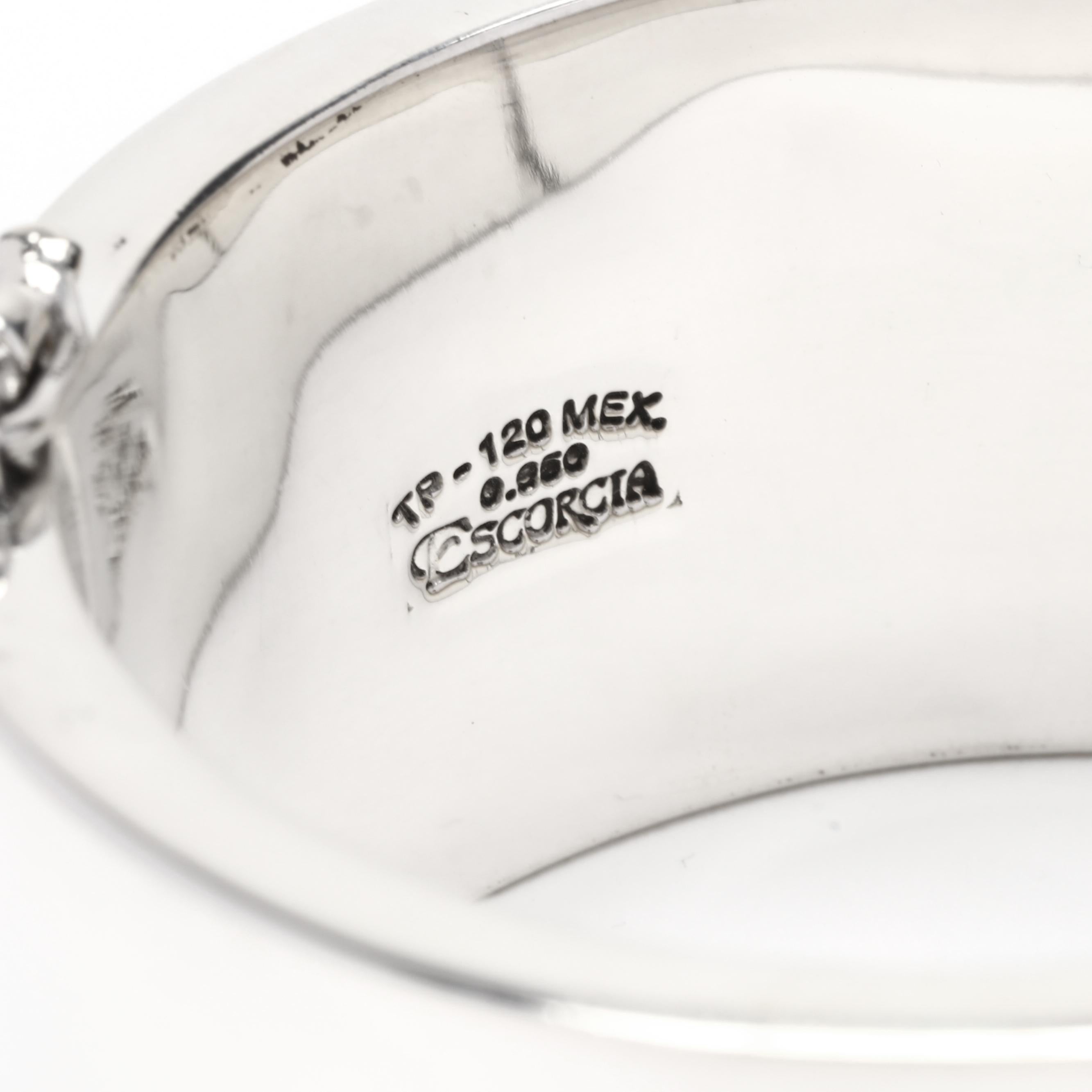 Mexican Escorcia Extra Wide Bangle Bracelet, Sterling Silver In Good Condition In McLeansville, NC