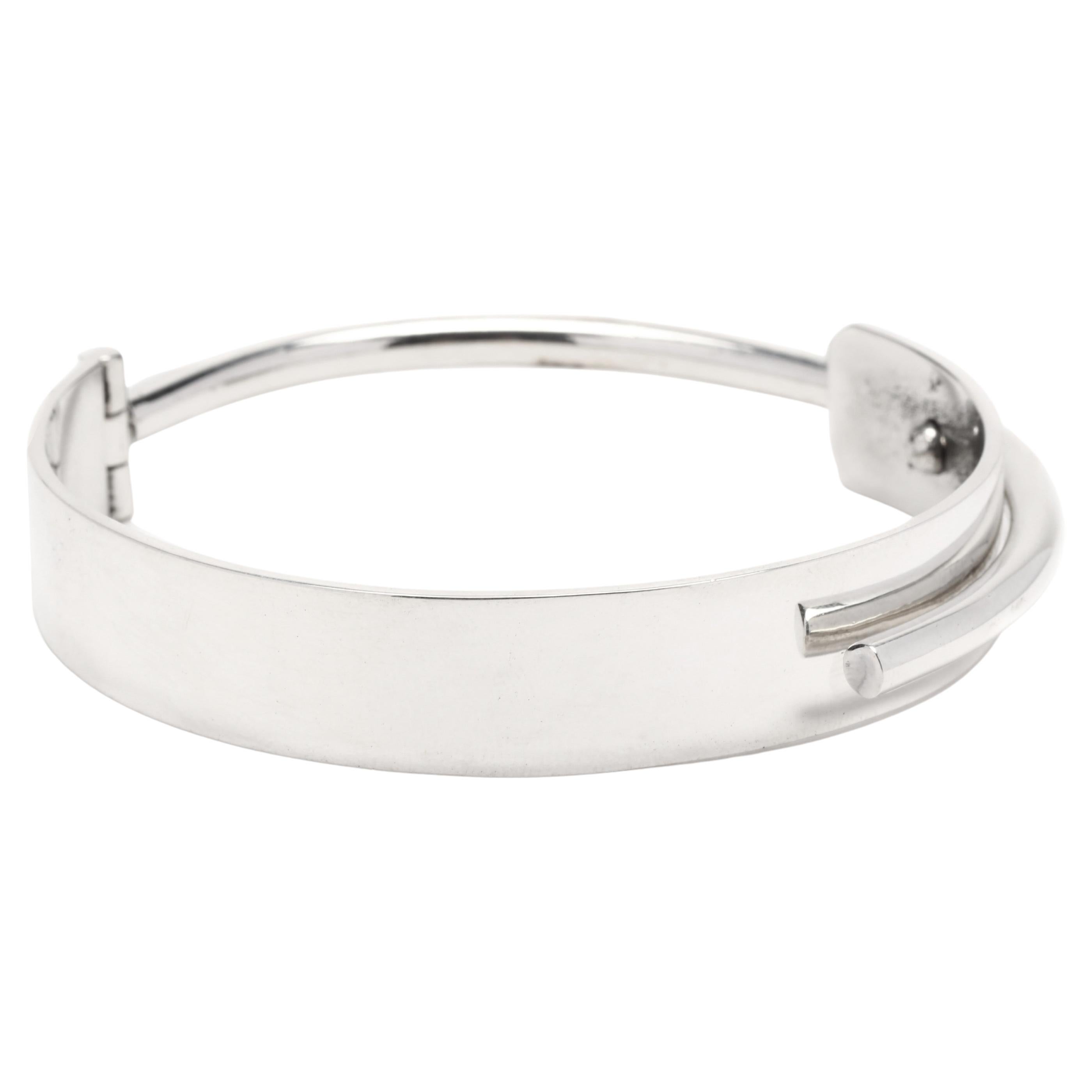 Mexican Escorcia Modern Hinged Bangle Bracelet, Sterling Silver For Sale
