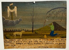 Mexican Ex-Voto Retablo Painting, Dated 1960, Harvest Prayer to the Holy Cross