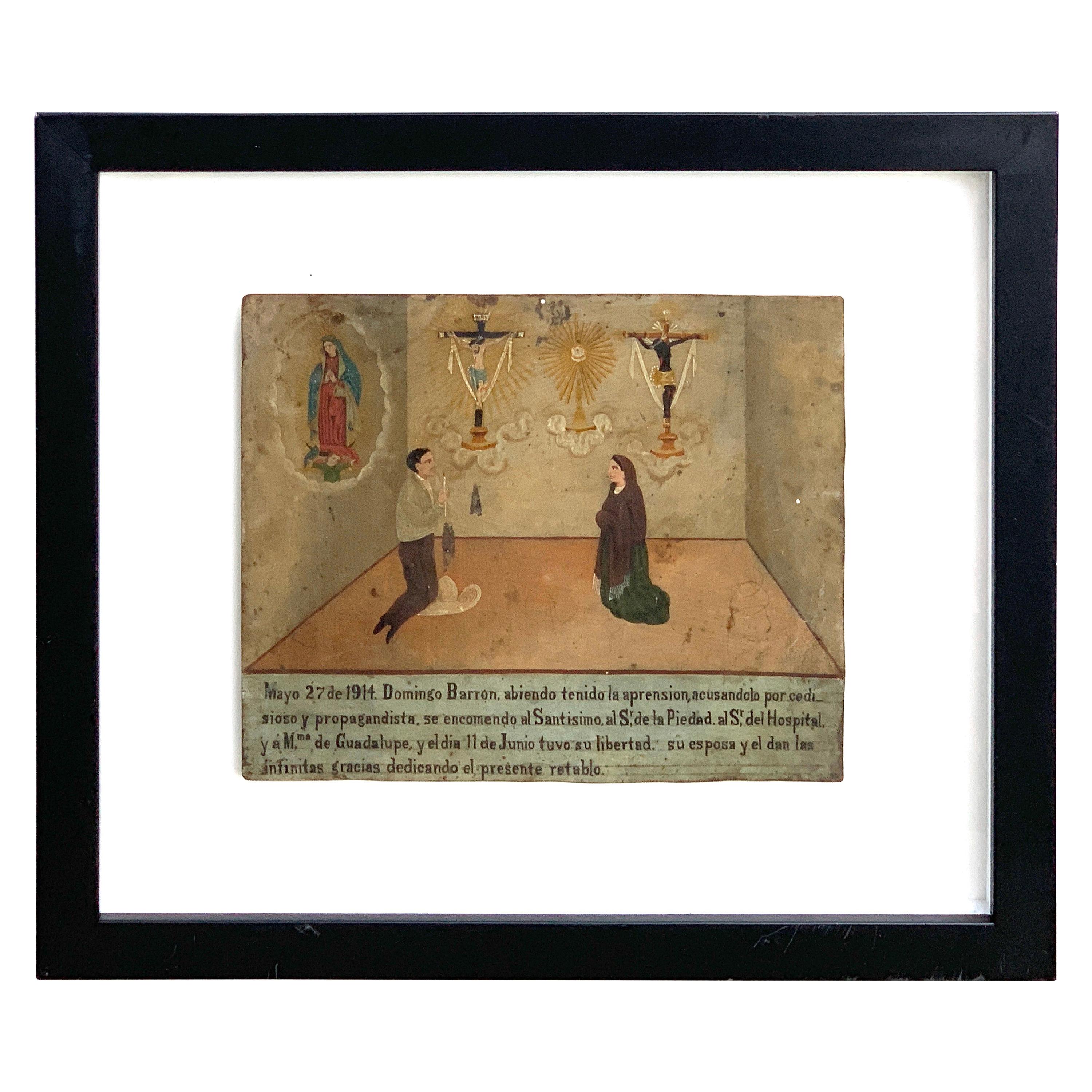 Mexican Ex-Votos / Retablo, Oil on Tin, for Our Lady of Guadalupe, May 27, 1914