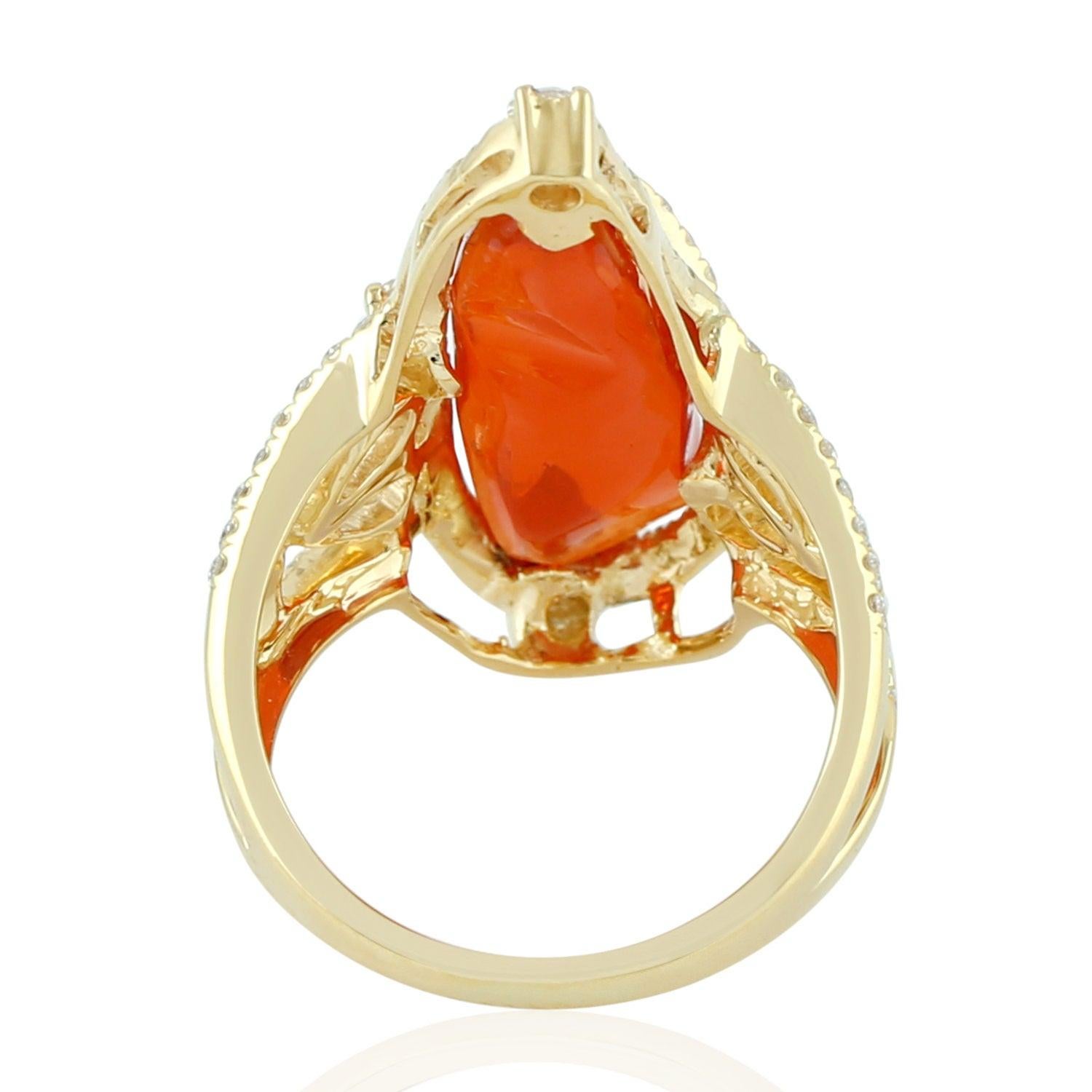 For Sale:  Mexican Fire Opal 18 Karat Gold Diamond Ring 3