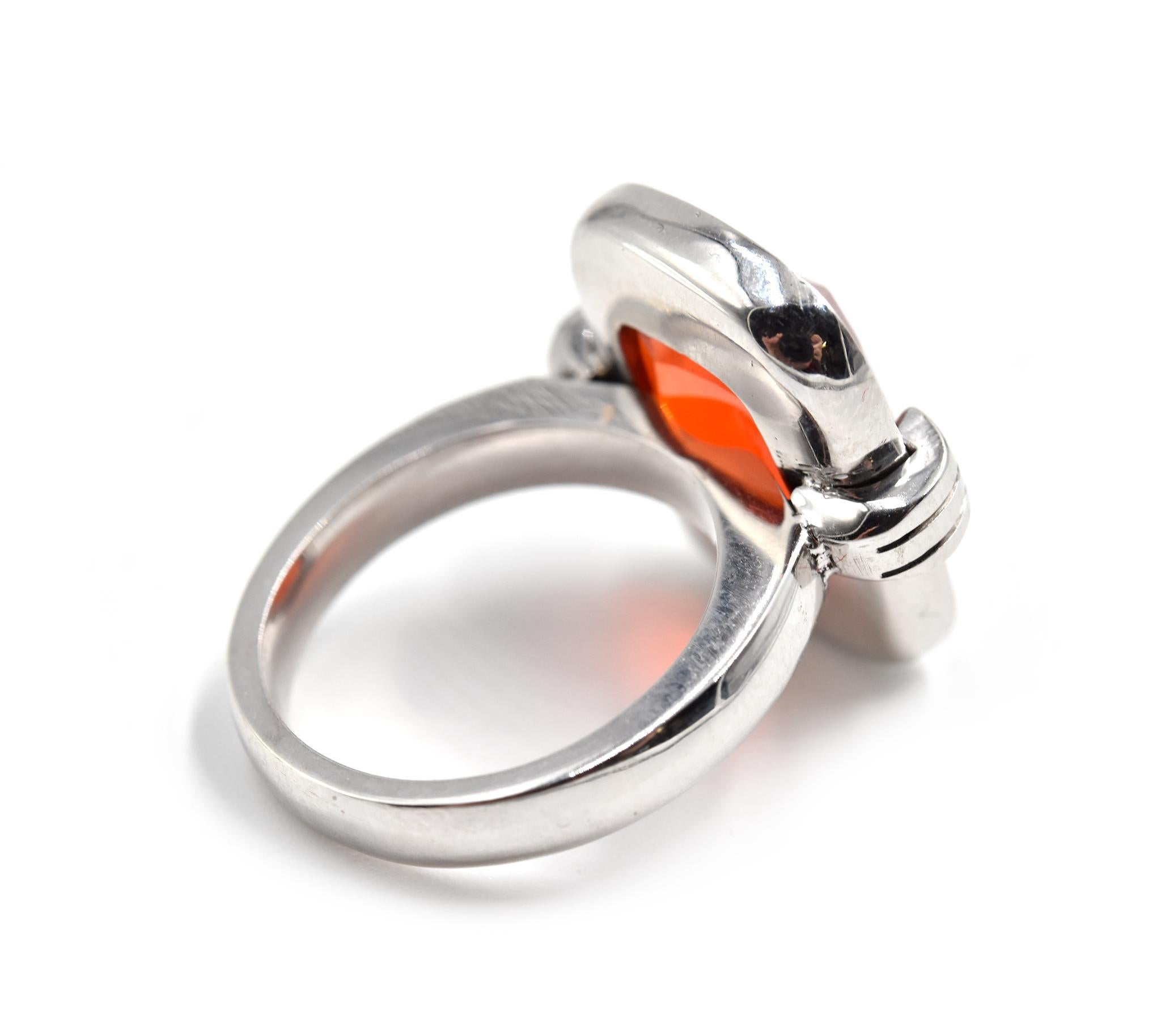 Mexican Fire Opal and Diamond Cocktail Ring 14 Karat White Gold In New Condition In Scottsdale, AZ