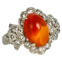 Bague du feu mexicain en or blanc 18 carats avec opale et diamants